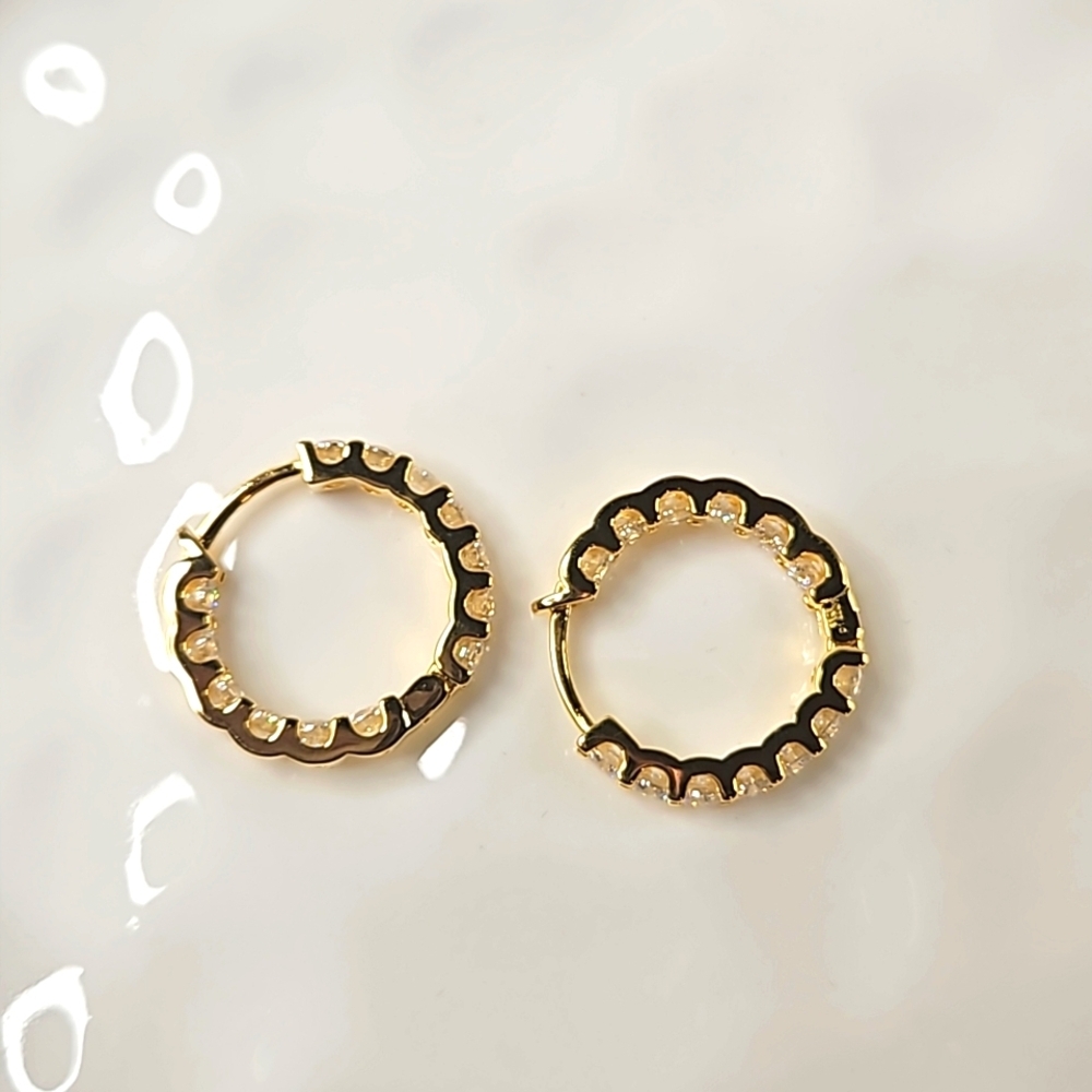 In and Out Moissanite Huggie 18k Yellow Gold Plated